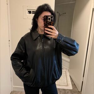 Black Leather Zip-Front Jacket - Classic Women's Leather Jacket